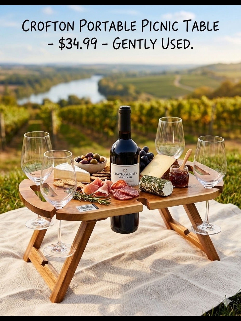 Croton Bamboo Picnic Wine Table - Natural Wood